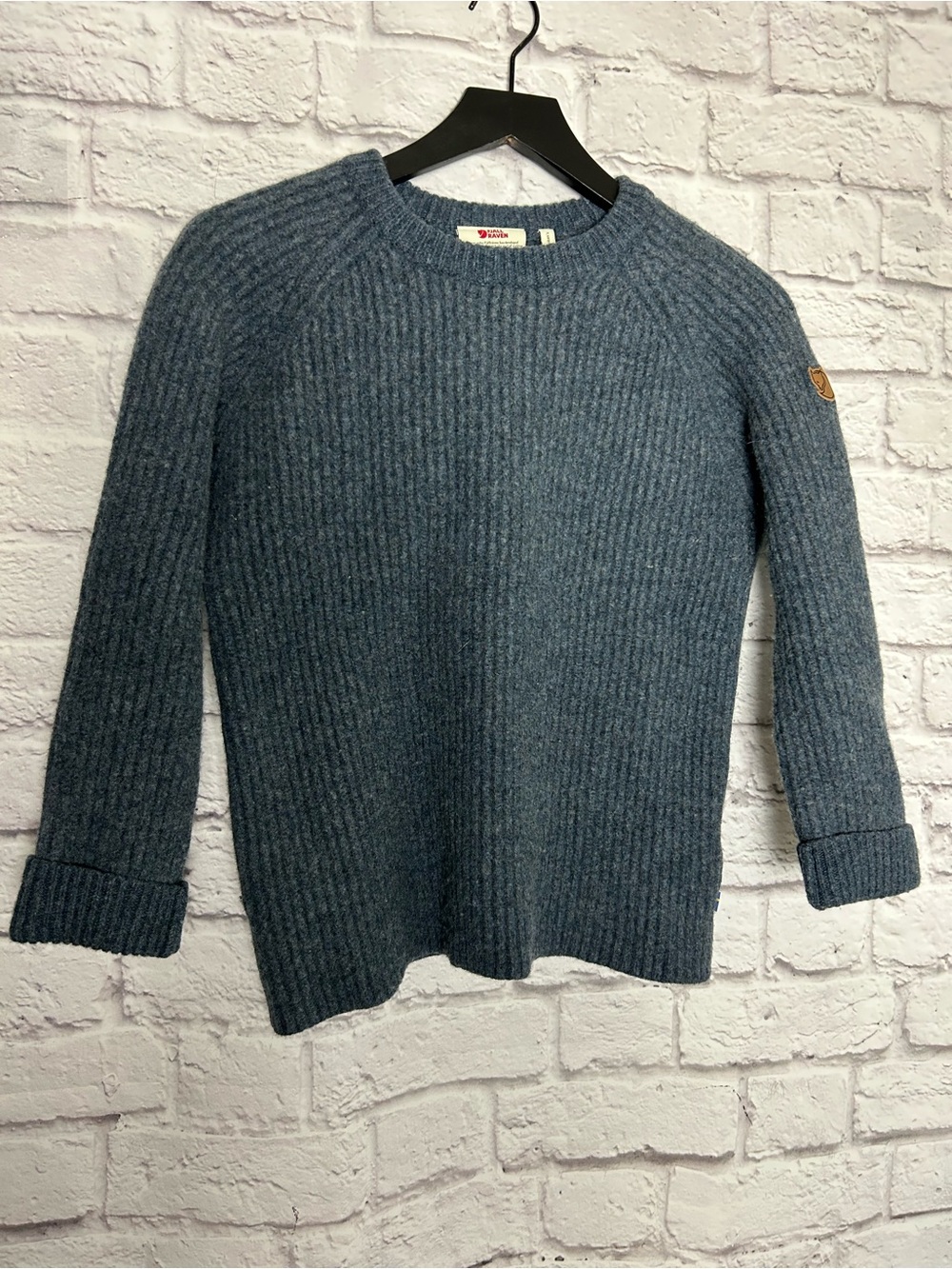 Fjall Raven Ovik Rib Sweater Wool Navy Blue Size Small
